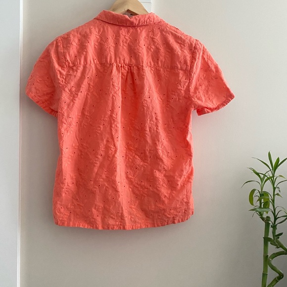 MAEVE Coral Eyelet Guayabera Short Sleeve Button Blouse - Picture 8 of 10